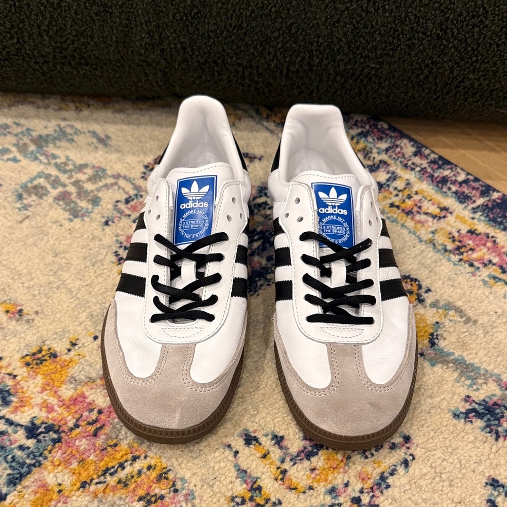 adidas Men’s White, Black & Gray Samba-Style Sneakers